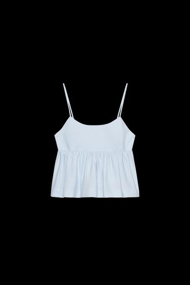 POPLIN PEPLUM TOP - Sky blue by Zara - Image 0