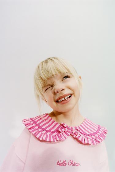 سويت شيرت بياقة بوبو متموجة - وردي فاتح الخاص بـ Zara