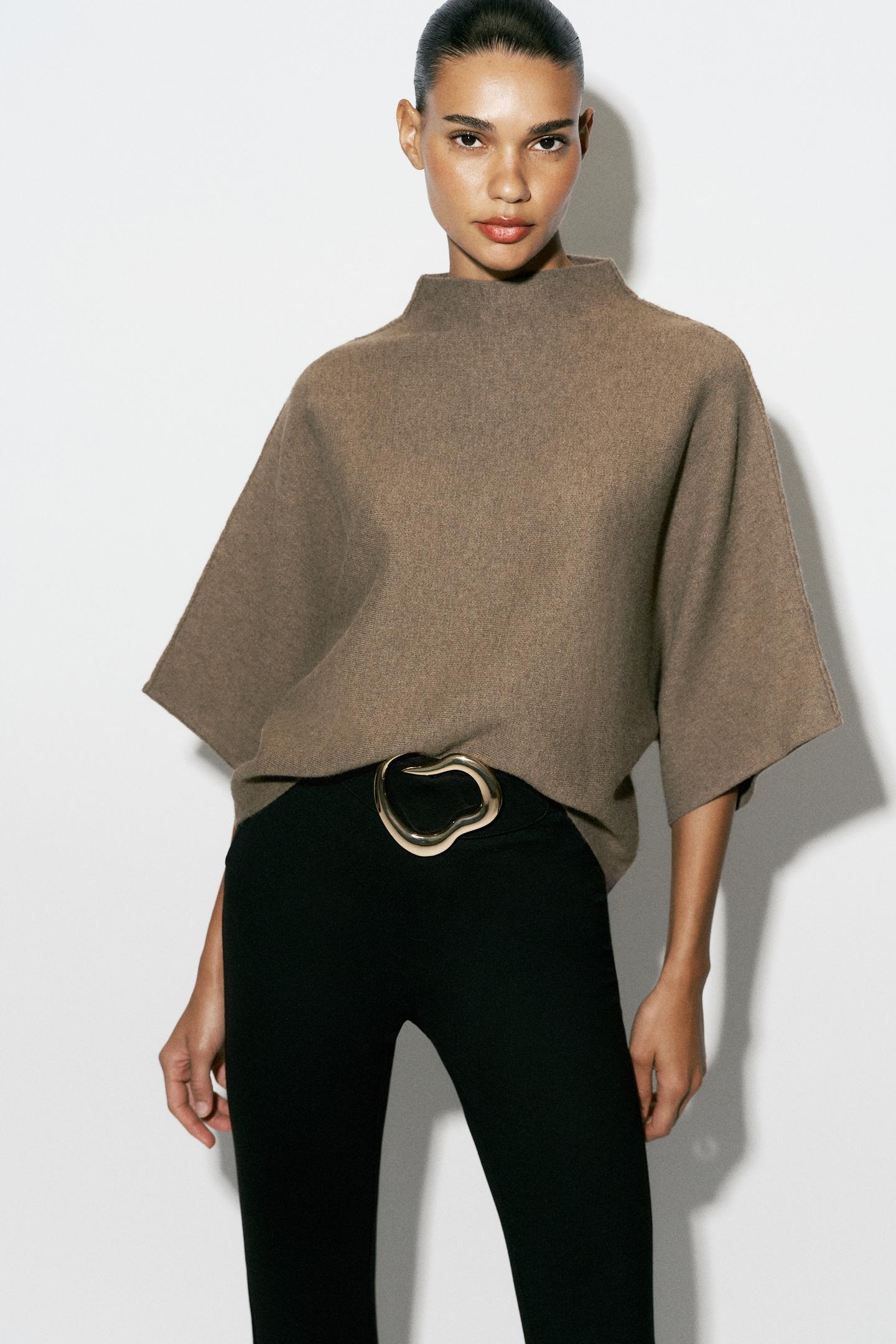 Женский свитер Zara Wide Sleeve Knit, цвет: Карамельный — фото 3