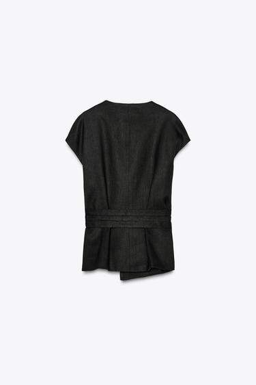 ZW COLLECTION LINEN BLEND WAISTCOAT - Black by Zara - Image 5