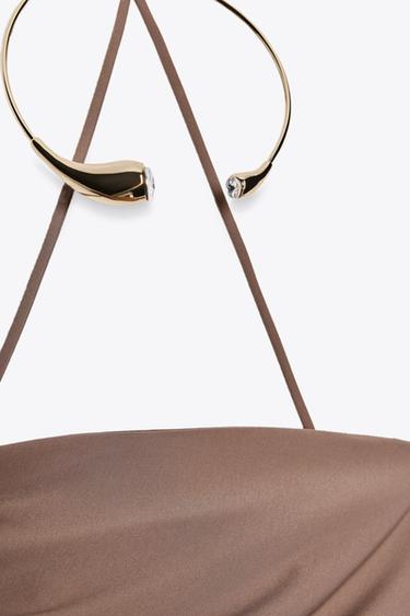 ROBE MI-LONGUE COLLIER BIJOUX - Marron foncé de Zara - Image 7