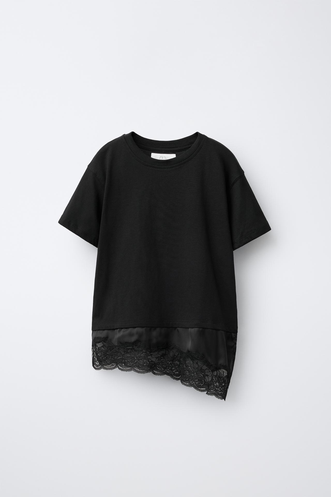 COMBINATION LACE T-SHIRT — Black
