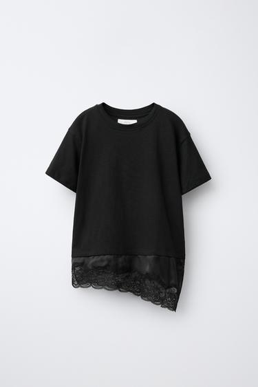 CAMISETA COMBINADA ENCAJE - Negro de Zara