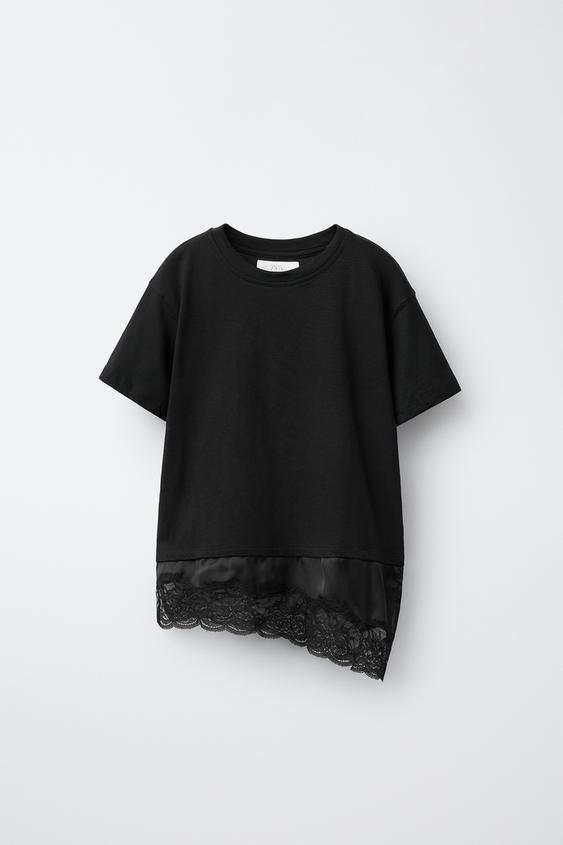 CAMISETA COMBINADA ENCAJE - Negro de Zara - Imagen 0