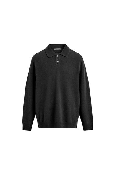 WOOL BLEND REGULAR FIT KNIT POLO SHIRT - Anthracite grey by Zara