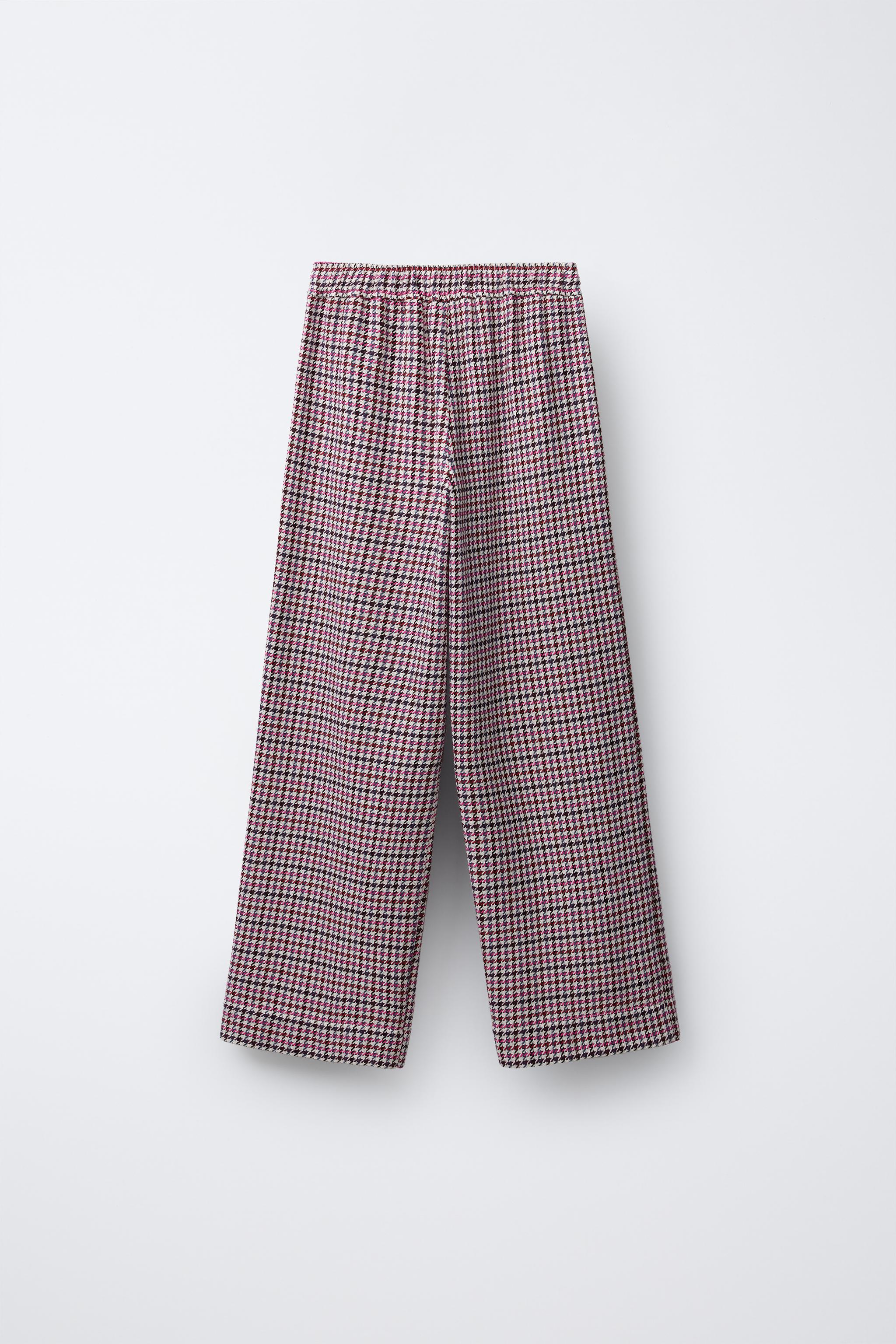 TEXTURED HOUNDSTOOTH WIDE LEG PANTS