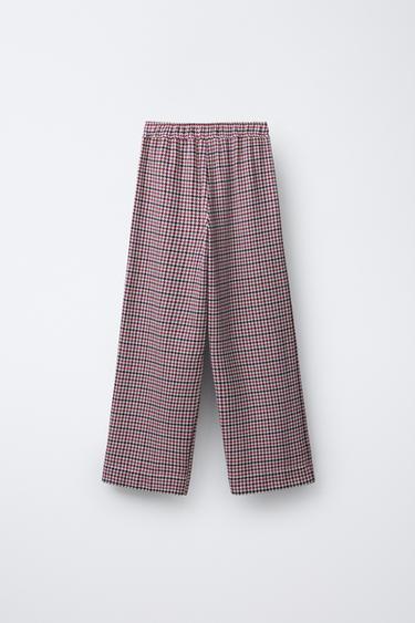 PANTALON WIDE LEG STRUCTURÉ PIED-DE-POULE - Rose de Zara - Image 1