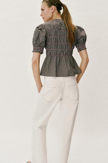 CHEMISE À CARREAUX NID D'ABEILLE - Marron / Écru de Zara - Image 2