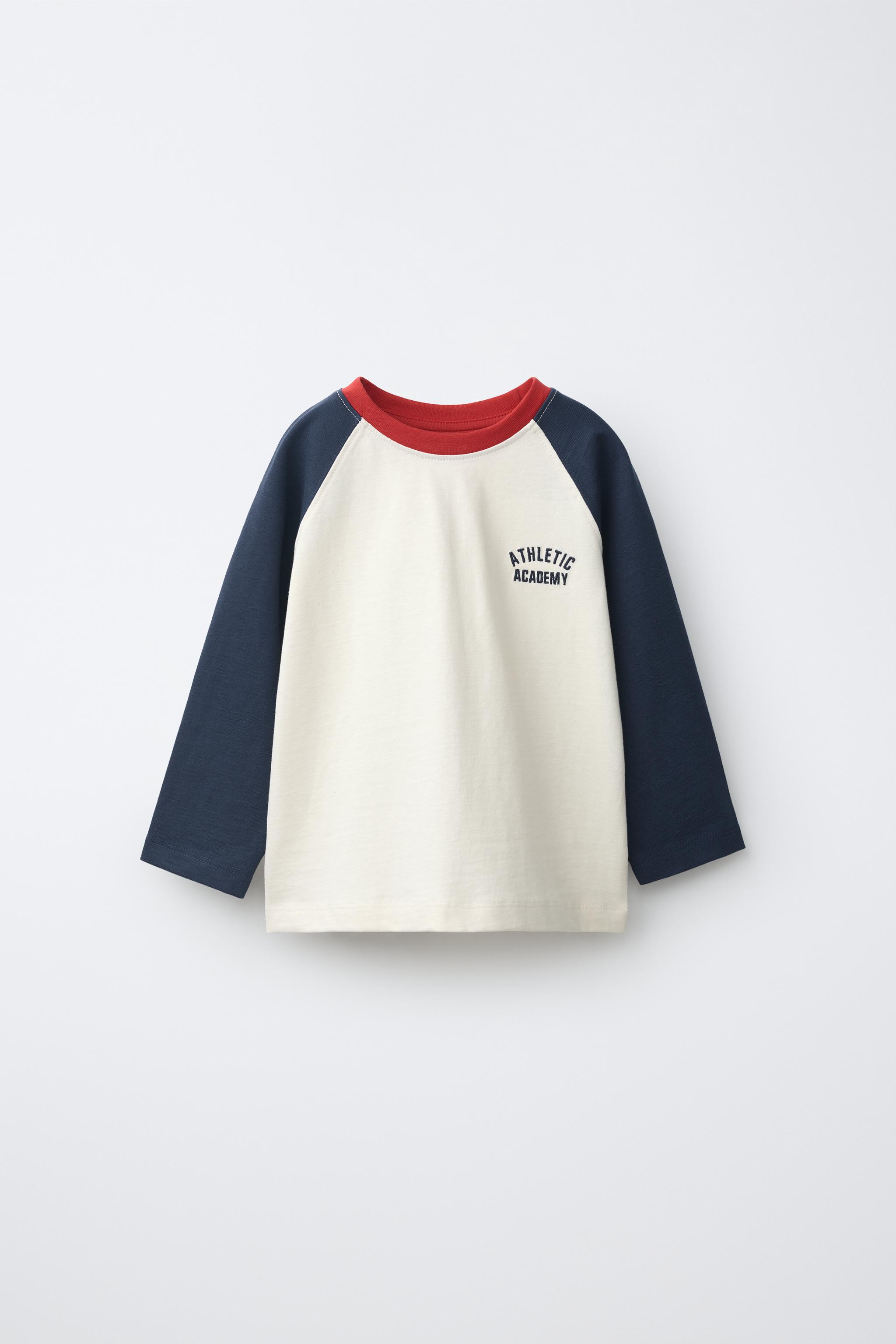 EMBROIDERED TEXT RAGLAN SLEEVE T-SHIRT — Navy blue
