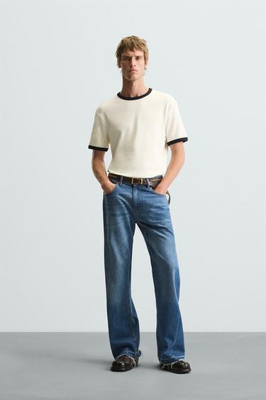Zara BASIC CONTRAST RIB T-SHIRT - Oyster-white - Image 0