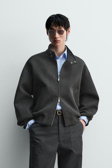 Zara 撞色衣領科技夾克 - 深灰色