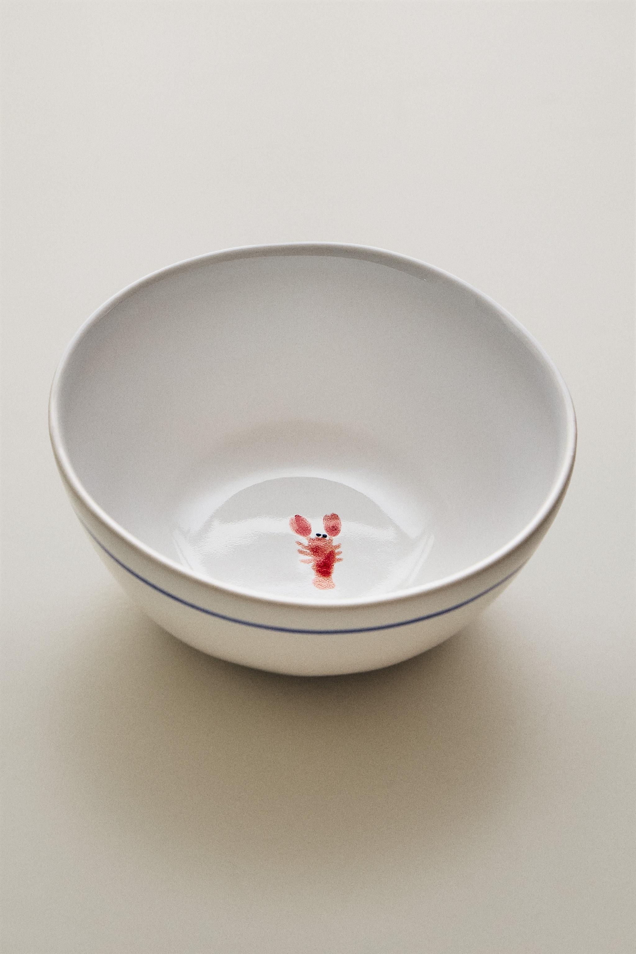 LOBSTER STONEWARE BOWL — Blue / White