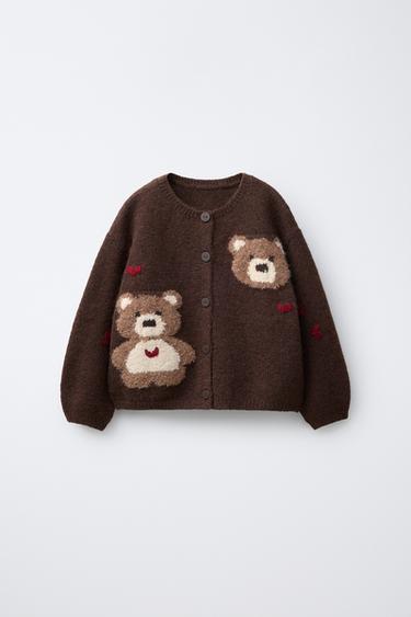 GILET EN MAILLE OURS ET CŒURS - Chocolat de Zara