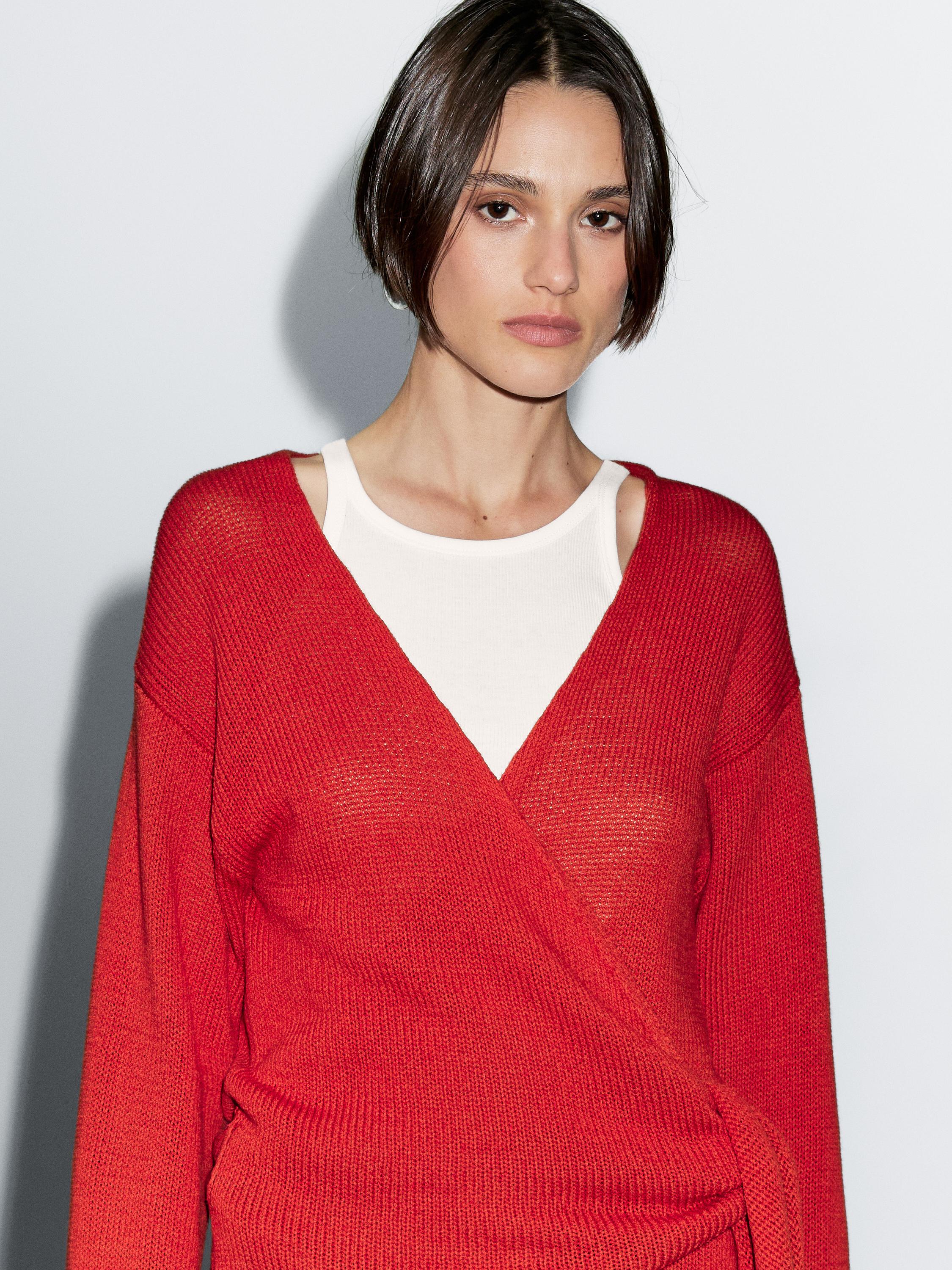 Knit cardigan with belt detail