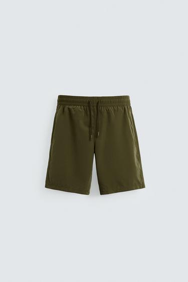 Zara BASIC LONG SWIM TRUNKS - Khaki