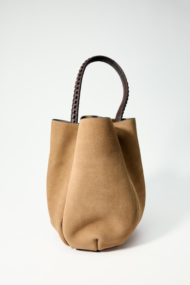 KABELKA VAK Květinový copánkový štípaný semiš - Písková/Hnědá od Zara