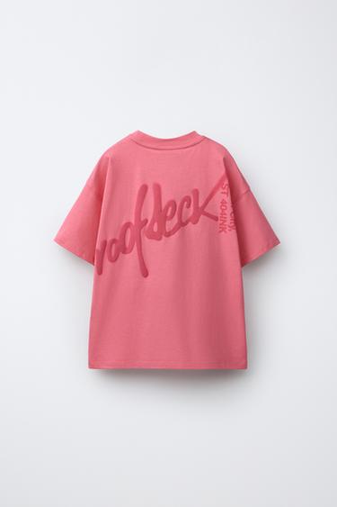 T-SHIRT À IMPRIMÉ GRAFFITI - Rose / Blanc de Zara - Image 1