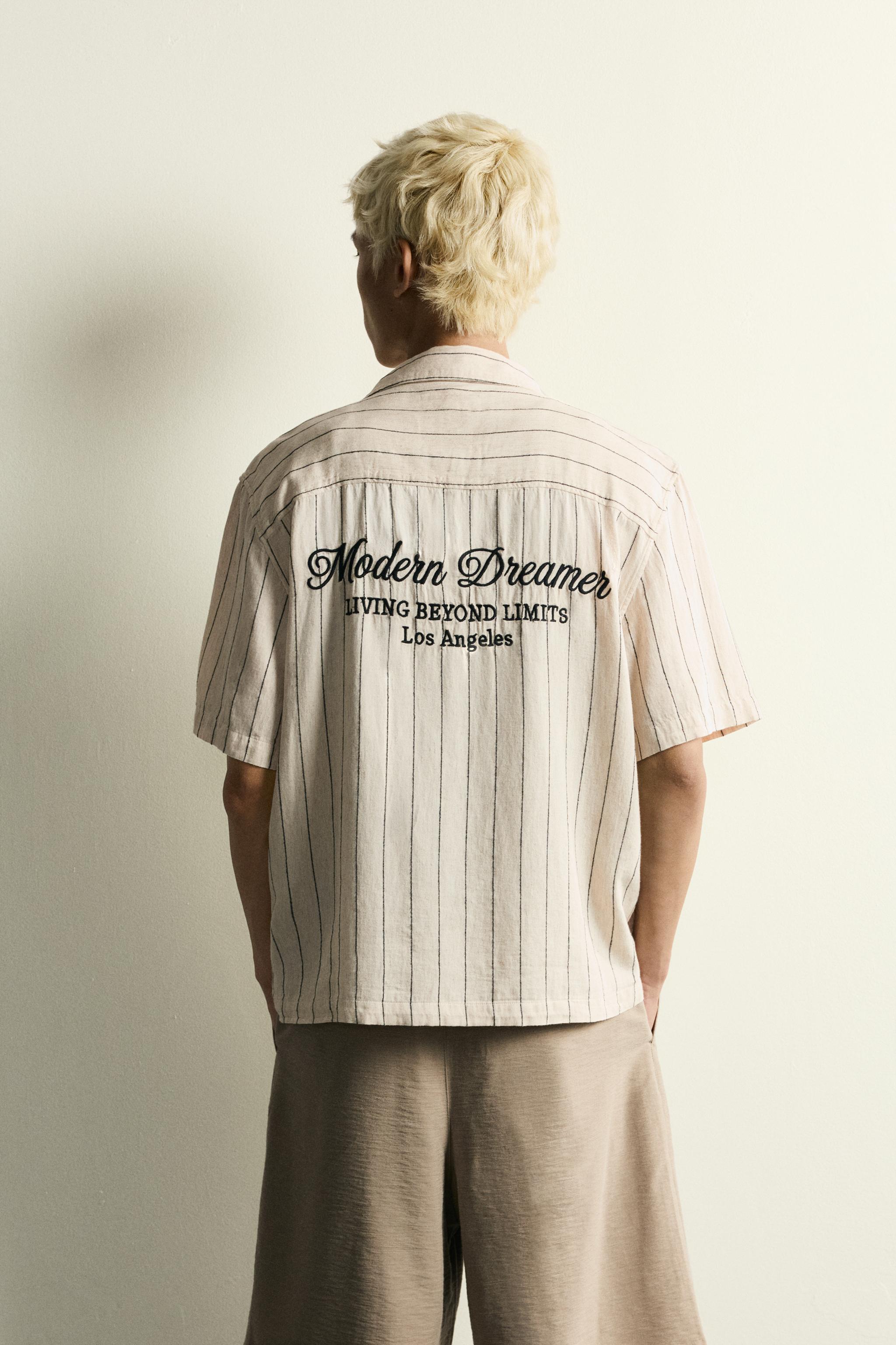 RELAXED FIT EMBROIDERED STRIPE SHIRT