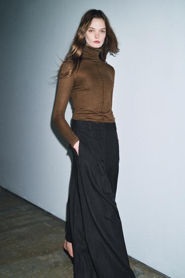 ZW COLLECTION STRIPED WIDE-LEG TROUSERS - Navy blue by Zara - Image 4