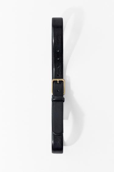 Zara 100% LEATHER BELT WITH SQUARE BUCKLE - Black