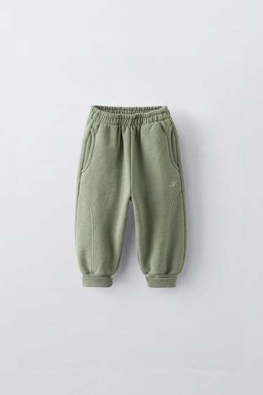 Zara EMBROIDERED WIDE LEG PANTS - Mid-green