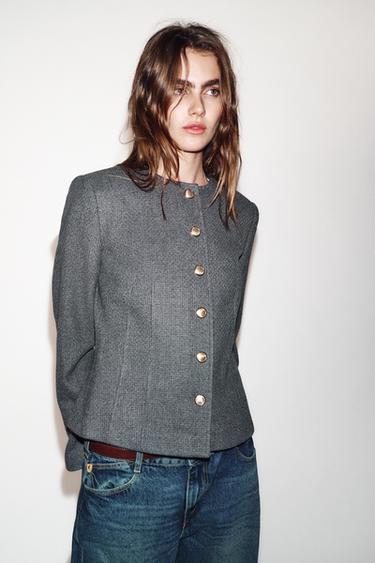 Zara TAILORED ROUND NECK BLAZER - Gray