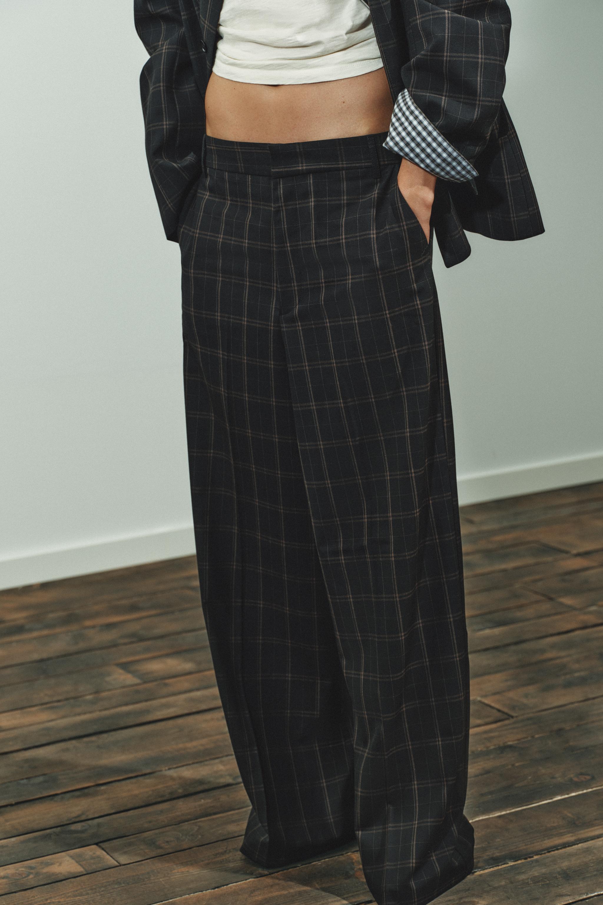 HIGH-WAIST CHECKED TROUSERS - Black / Brown | ZARA South Africa