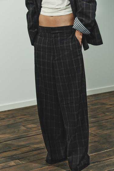 HIGH-WAIST CHECKED TROUSERS - Black / Brown by Zara