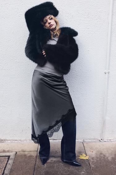 SHORT FAUX FUR COAT - Black by Zara