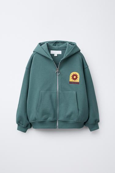 Zara EMBROIDERED ZIP SWEATSHIRT - Green / Blue