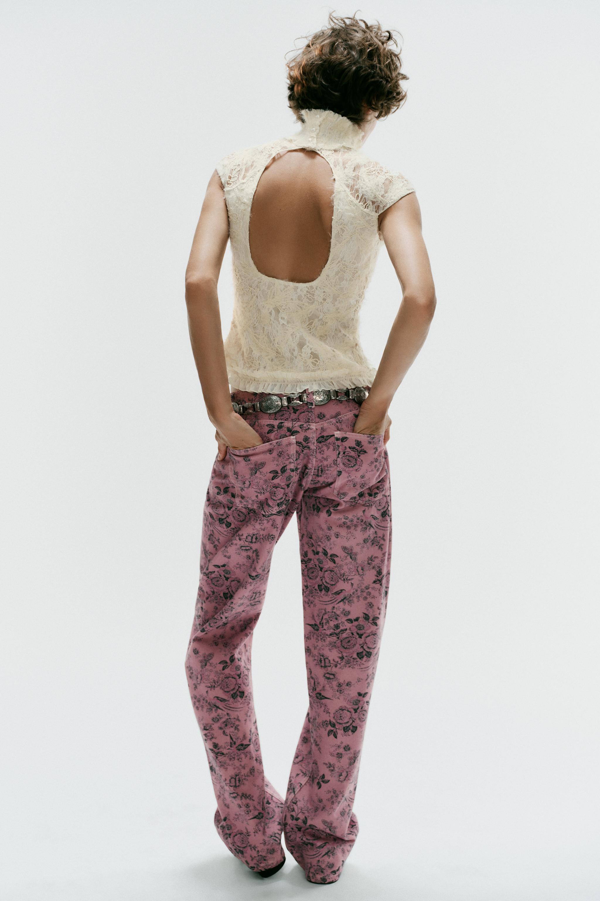 Женские джинсы Zara TRF LOW-RISE WIDE-LEG FLORAL JEANS — фото 5
