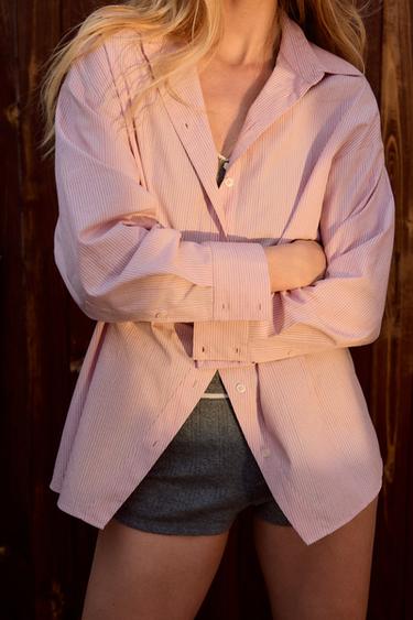 STRIPED SHIRT WITH VENT - Pink by Zara - Image 0