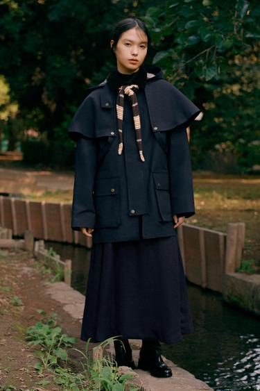 HOODED CONTRAST LAPEL TRENCH COAT ZW COLLECTION - Blue by Zara