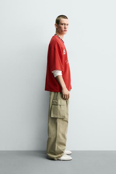 T-SHIRT STRUCTURÉ BRODERIES BIMATIÈRES - Rouge de Zara - Image 3