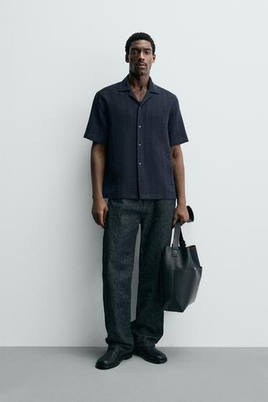 Zara GEOMETRIC JACQUARD SHIRT - Navy blue - Image 0