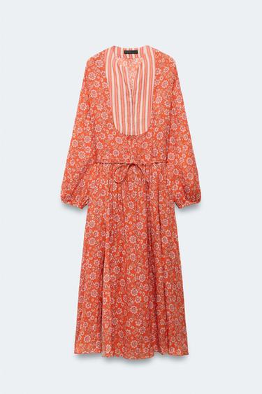 Zara LIMITED EDITION RAMIE FLORAL KAFTAN DRESS - Printed