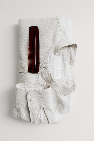 CHEMISE À RAYURES AVEC COTON ET LIN - Beige clair de Zara