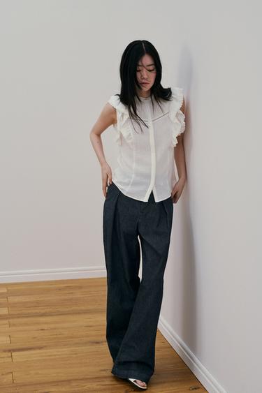 LACE TRIM RUFFLE BLOUSE - White by Zara