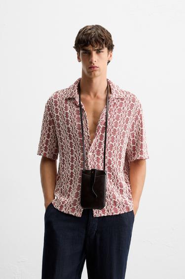 CROCHET TEXTURED SHIRT - White / Red by Zara