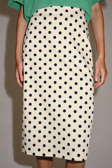 ZW COLLECTION POLKA DOT PENCIL SKIRT - Ecru / Black by Zara