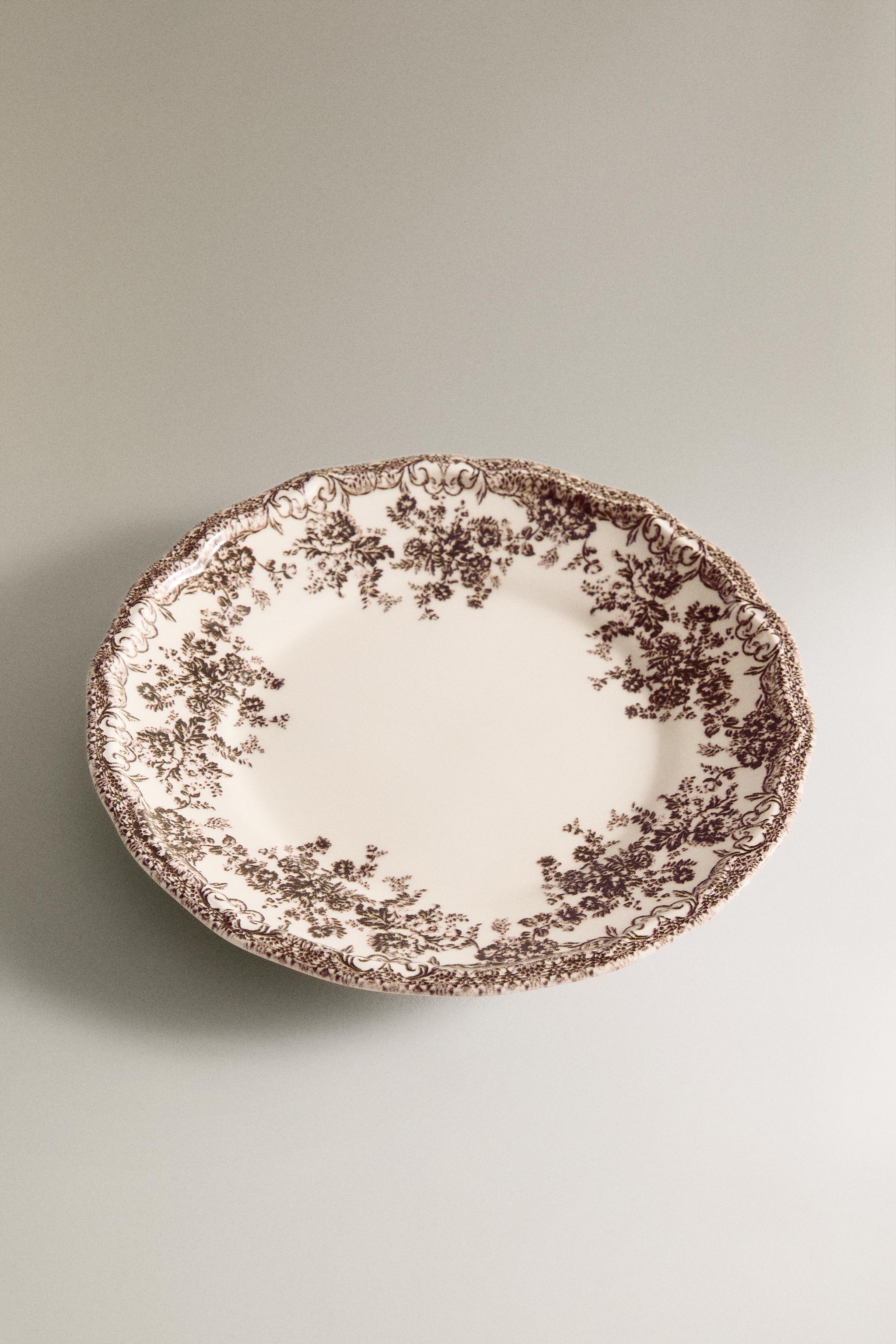 FLORAL EARTHENWARE SIDE PLATE — Brown