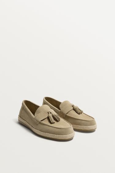 CASUAL LEATHER LOAFERS WITH TASSELS - Ecru White by Zara
