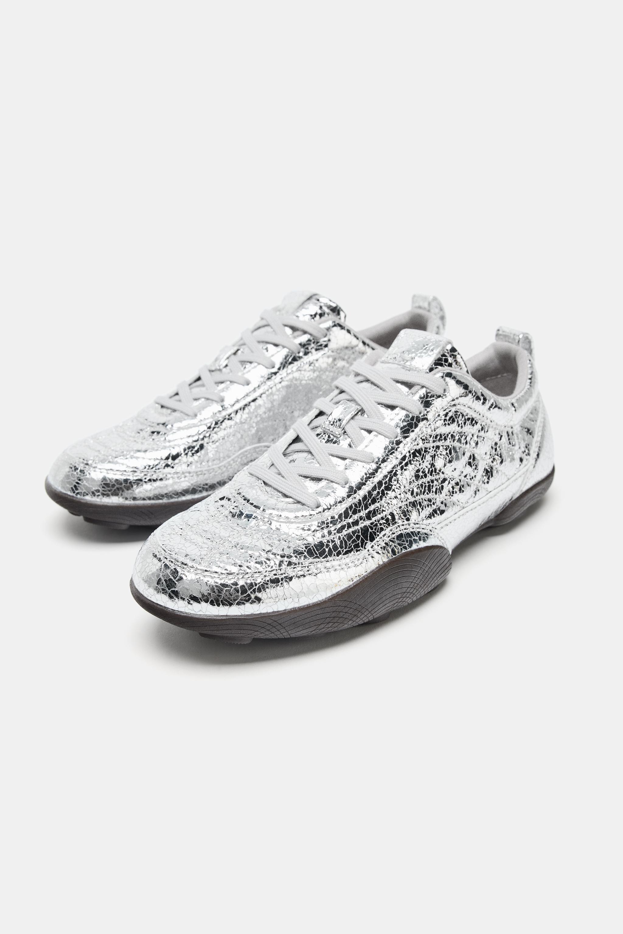 METALLIC-EFFECT RUNNING SHOES - Silver | ZARA United States METALLIC-EFFECT RUNNING SHOES - Silver | ZARA United States
