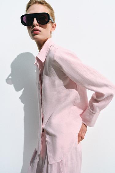 Zara 100% LINEN SHIRT ZW COLLECTION - Pink