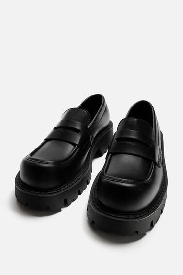 Zara THICK SOLE SADDLE LOAFERS - Black