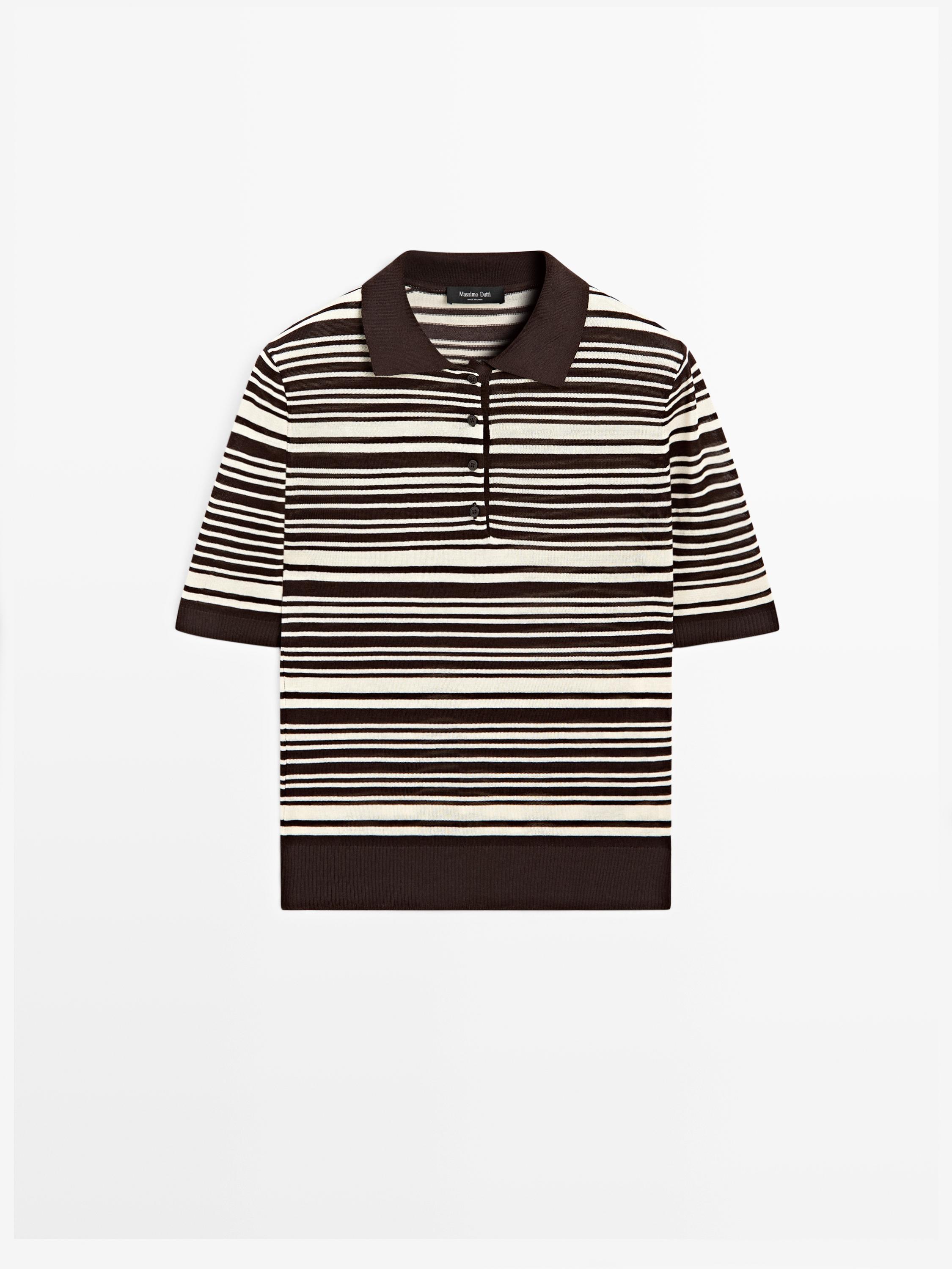 100% cotton striped knit polo shirt