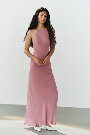 LONG HALTER DRESS - Pink by Zara