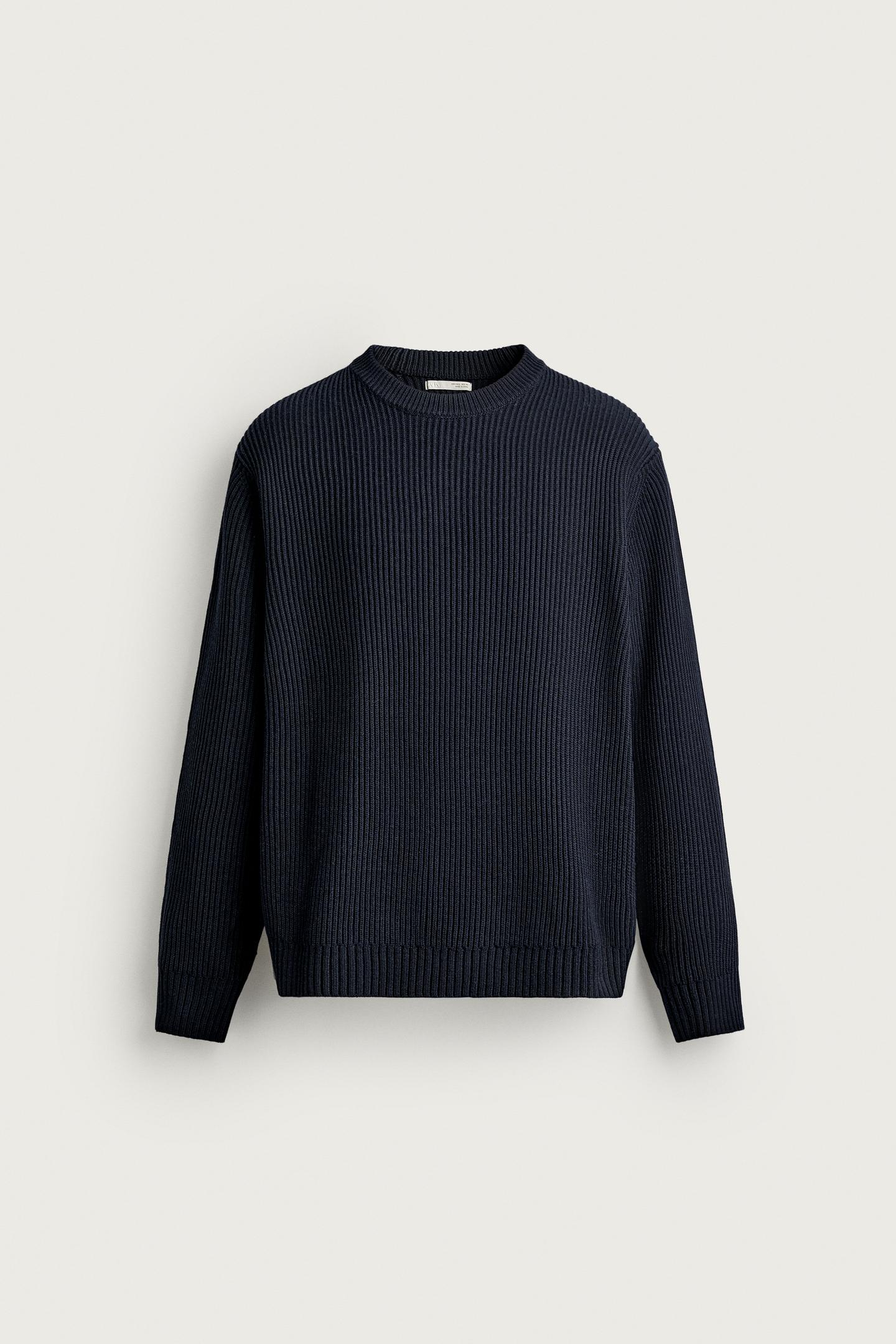Мужской свитер Zara Textured Regular Fit, цвет: Тёмный тёмно-синий — фото 6