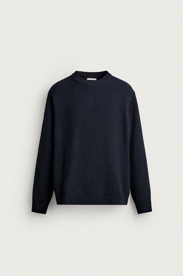 STRUCTURED REGULAR FIT SWEATER — Dark navy 1