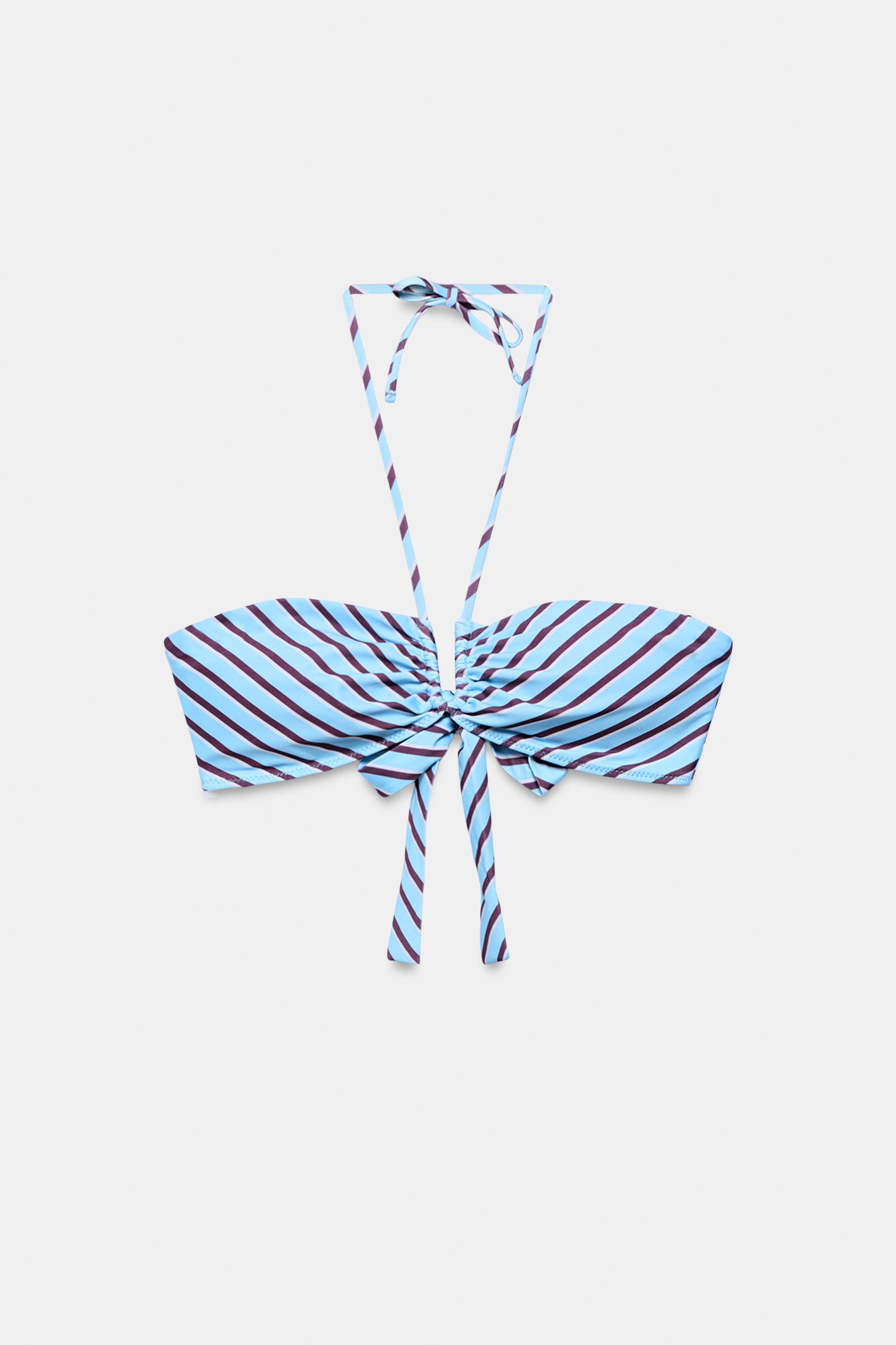 STRIPED BANDEAU BIKINI TOP — Blue
